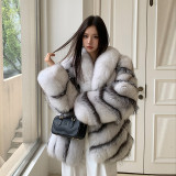 Finland imported whole skin fox fur silver fox contrasting design fur coat for women, medium to long style