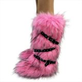 Sexy high top snow boots with cross belt buckle, fur fur fur boots
