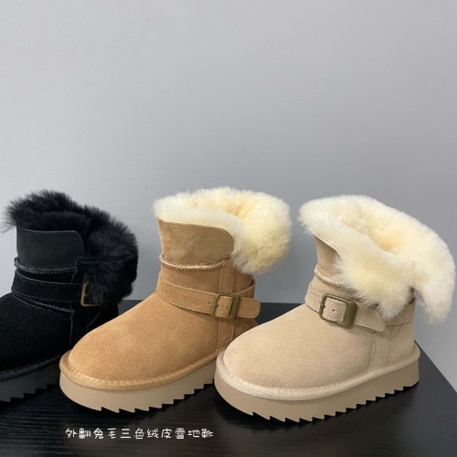 Fur integrated snow boots, children's thick and warm cotton boots