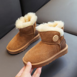 Children's cowhide snow boots with integrated anti slip, waterproof and thickened fur