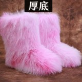 Tie dye inner height increasing snow boots for women, 5cm thick fur boots