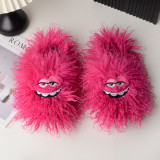 Fur cotton slippers are cute and funny, with a smiling face monster