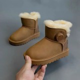 Children's cowhide snow boots with integrated anti slip, waterproof and thickened fur