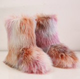 Tie dye inner height increasing snow boots for women, 5cm thick fur boots