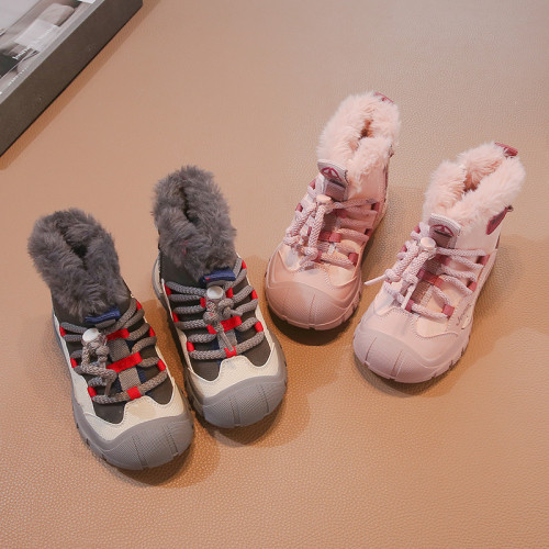 Children's cotton shoes, outdoor sports shoes with added fleece