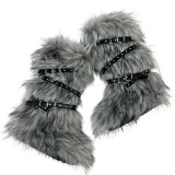 Sexy high top snow boots with cross belt buckle, fur fur fur boots