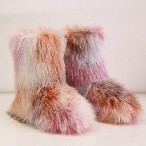 Tie dye suede snow boots autumn and winter fur boots