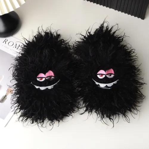 Fur cotton slippers are cute and funny, with a smiling face monster