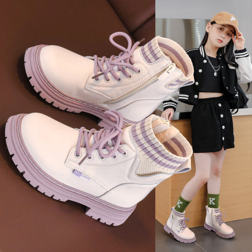 Girls' Martin boots, short boots with fleece