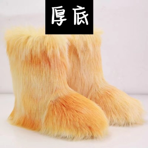 Tie dye inner height increasing snow boots for women, 5cm thick fur boots