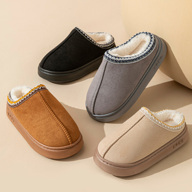 Thick soled slip resistant warm cotton slippers for women