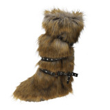 Sexy high top snow boots with cross belt buckle, fur fur fur boots
