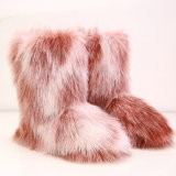 Tie dye inner height increasing snow boots for women, 5cm thick fur boots