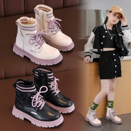 Girls' Martin boots, short boots with fleece