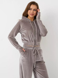 Women's fashion casual two-piece zipper open top velvet hoodie