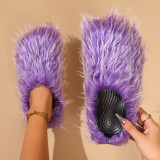 Plush fringe versatile color commuting fur slippers