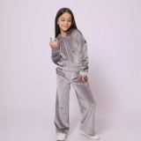 Autumn and Winter Girls' Sports Hat Velvet Set Casual Hoodie Two Piece Set