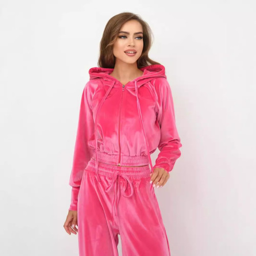 Women's fashion casual two-piece zipper open top velvet hoodie