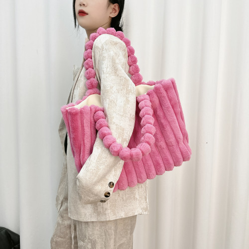 Fashionable large capacity commuting tote bag with  Fur Handbags
