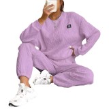 Women's jacquard long sleeved casual round neck sweatshirt and pants set