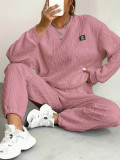 Women's jacquard long sleeved casual round neck sweatshirt and pants set