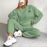 Women's jacquard long sleeved casual round neck sweatshirt and pants set