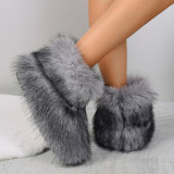 Short tube fur snow boots, hairy women's boots
