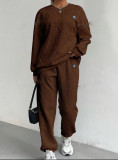 Women's jacquard long sleeved casual round neck sweatshirt and pants set