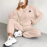 Women's jacquard long sleeved casual round neck sweatshirt and pants set