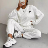 Women's jacquard long sleeved casual round neck sweatshirt and pants set