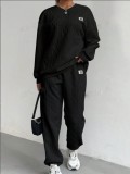 Women's jacquard long sleeved casual round neck sweatshirt and pants set