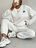 Women's jacquard long sleeved casual round neck sweatshirt and pants set