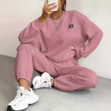Women's jacquard long sleeved casual round neck sweatshirt and pants set