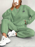 Women's jacquard long sleeved casual round neck sweatshirt and pants set