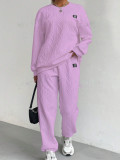 Women's jacquard long sleeved casual round neck sweatshirt and pants set