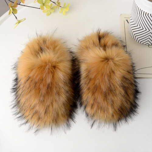 fur slippers for women at home in winter, with plush insulation and anti slip bottom