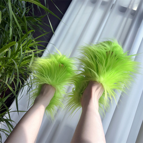 Faux Fur Slippers Plush  Warm  Winter PVC Faux Mongolian Wool  Fur Slides