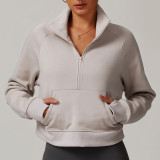 Thick sheepskin warm jacket with fleece and half zipper top 8917