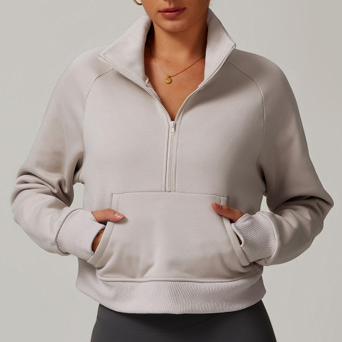 Thick sheepskin warm jacket with fleece and half zipper top 8917