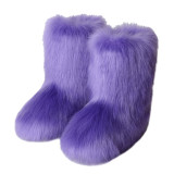 Fur boots with round toe and a middle tube imitating fox fur snow boots