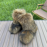 Mid Calf Fluffy Luxury Real Fox And Raccoon Fur Boots  Warm Winter Boots for Women