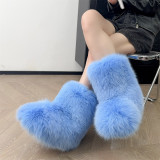 Mid Calf Fluffy Luxury Real Fox And Raccoon Fur Boots  Warm Winter Boots for Women