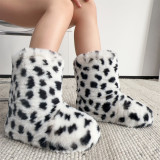 Snow boots women leopard print faux fur boots handbag set