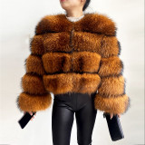 Custom Luxury Natural Raccoon Fur Cropped Jacket Winter Real Fur Coat For Ladies