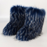 Fur boots with round toe and a middle tube imitating fox fur snow boots