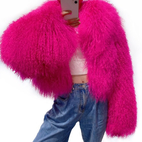 hot pink fur coats womens fur short coats fluffy sheep fur coat