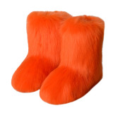 Fur boots with round toe and a middle tube imitating fox fur snow boots