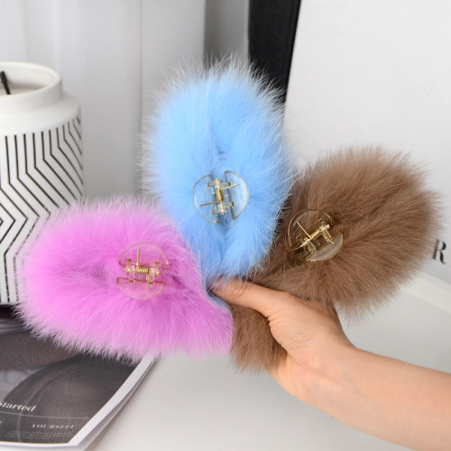 True fox fur hair accessory clip