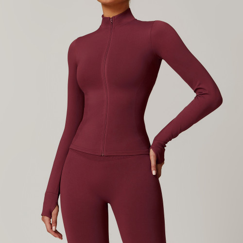 Stand up zipper yoga suit women's coat windproof slim fit warm top sports running coat 7755