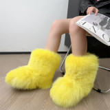 Mid Calf Fluffy Luxury Real Fox And Raccoon Fur Boots  Warm Winter Boots for Women